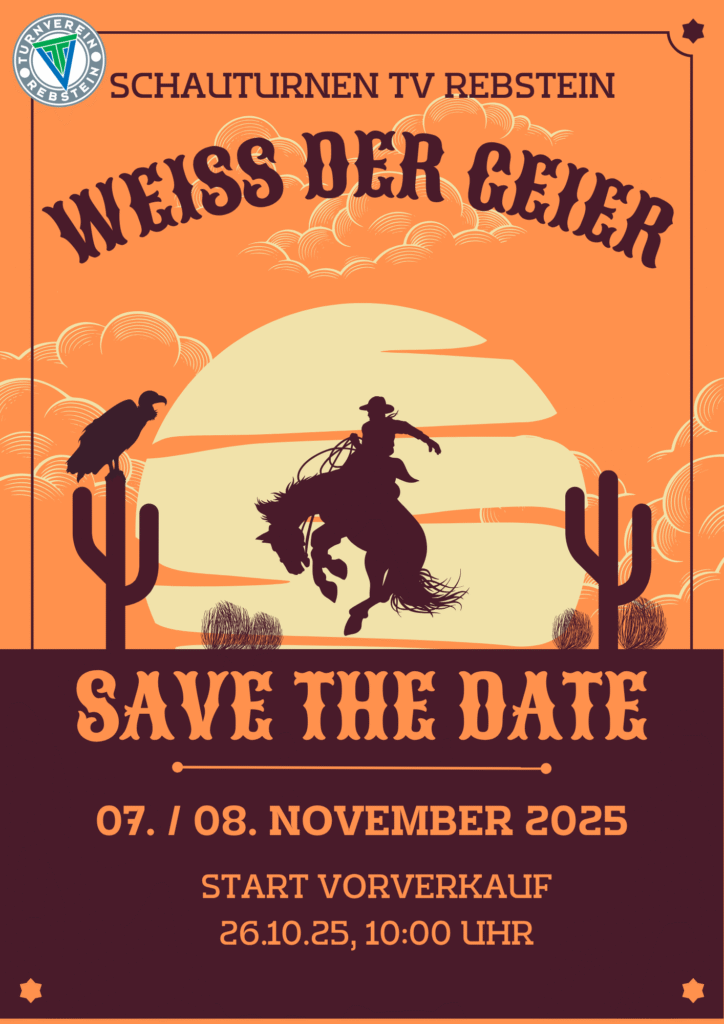 Flyer des Schauturnens des TVR 2025 - Motto: Weiss der Geier